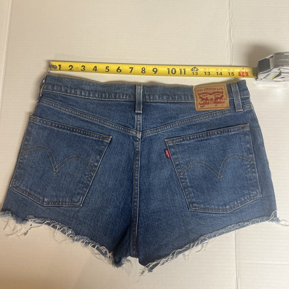 Levi 501 Jean Shorts‎ Womens 30 Blue Medium Wash High Rise Button Fly Shorts